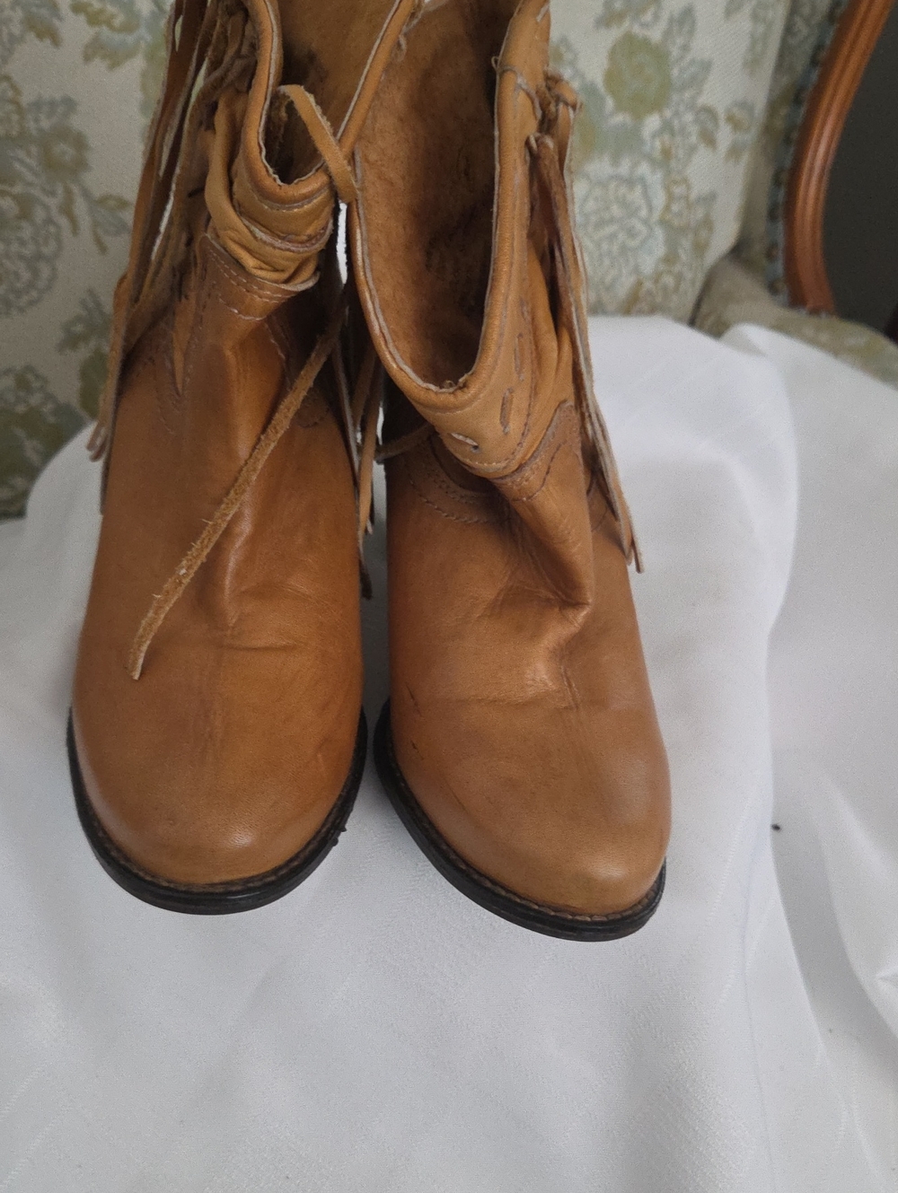 Women’s Tan Fringe Soft Leather Ankle  Boots